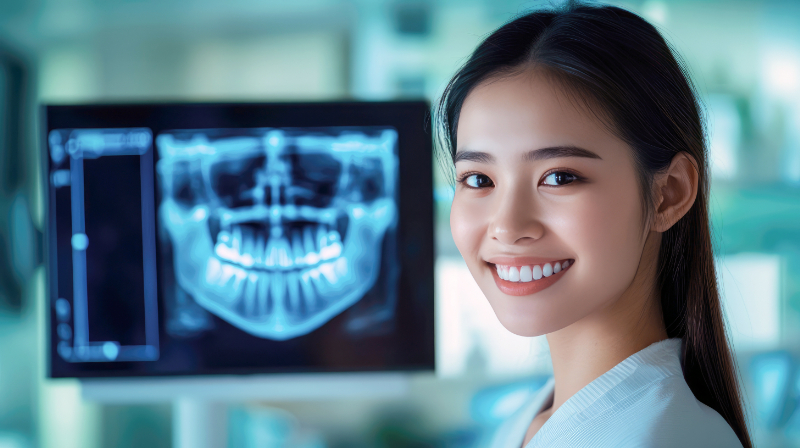 歯科医院に矯正の相談に来た女性