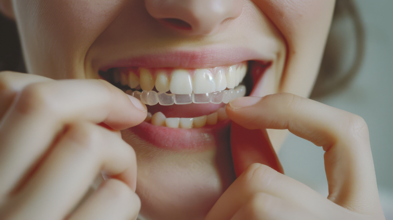 マウスピースを指示通り装着する様子