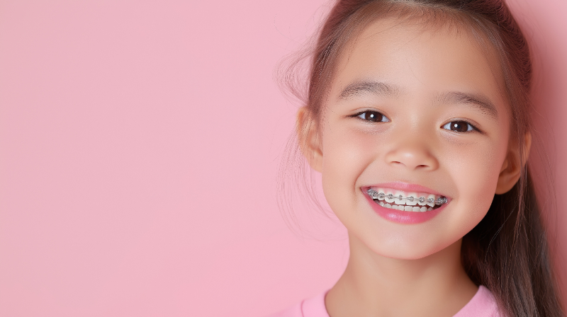 ワイヤー矯正をしている女の子