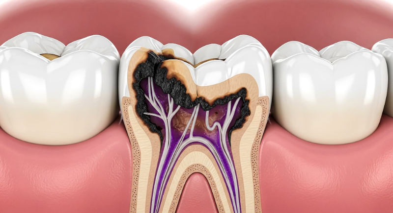 重度の虫歯の断面図