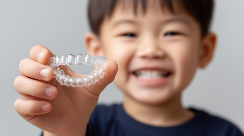 マウスピースで八重歯を矯正した男の子